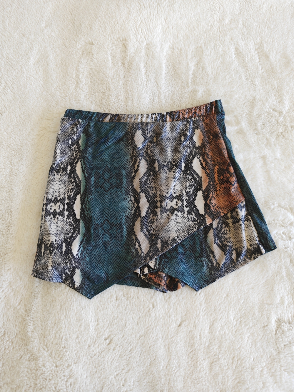 Blue Blush Teal and Rust Snake-Print Skort